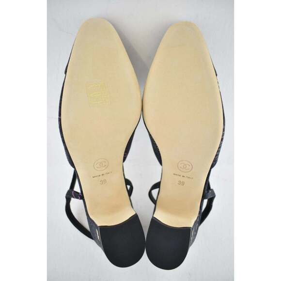 Chanel 22P Mademoiselle Coco Sling CC Black Grey Denim Slingback Sandal Heel 39 - Picture 12 of 12